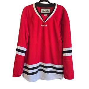 Reebok Mens Red Hockey Jersey Striped Long Sleeve V-Neck Mesh Size Large 5